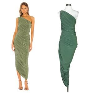 NEW Norma Kamali | Diana Celadon Green Ruched One Shoulder Designer Dress XS